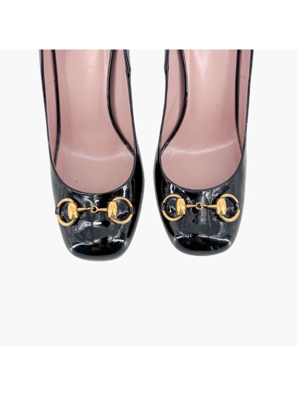 Gucci Square Toe Horsebit Pumps Size 39.5 US 9.5 Black Patent Leather High Heels - Picture 3 of 15